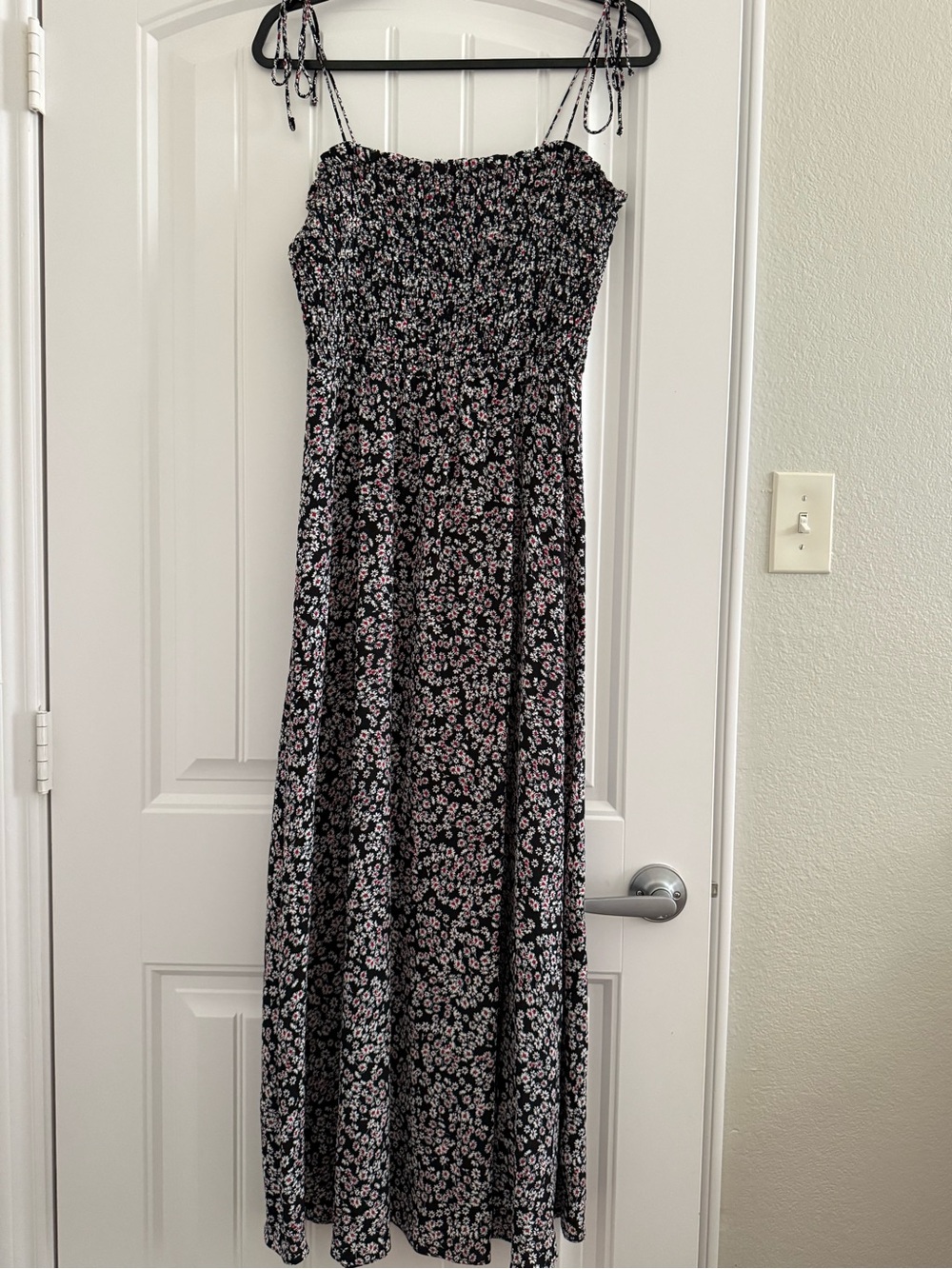 Madewell Black Maxi Dress with Pink & White Floral Print